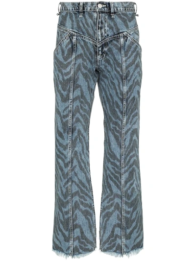 Iroquois Zebra-print Flared Jeans In Blue
