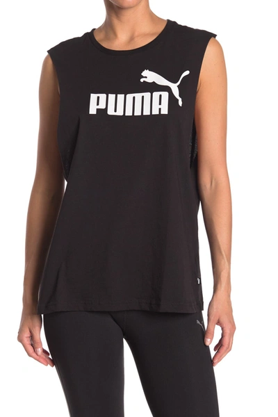 Puma Essentials Cut Off Tank In Cotton Black