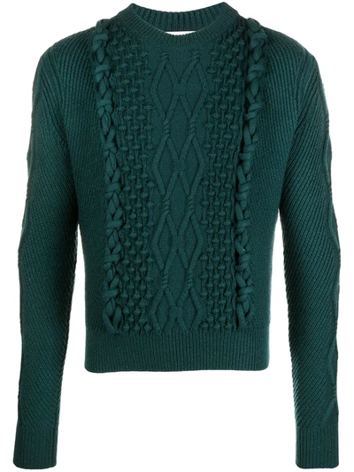 Lanvin Cable Knit Crew Neck Jumper In Green