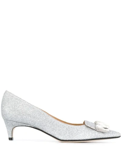 Sergio Rossi Embellished Pointed Pumps In Silver
