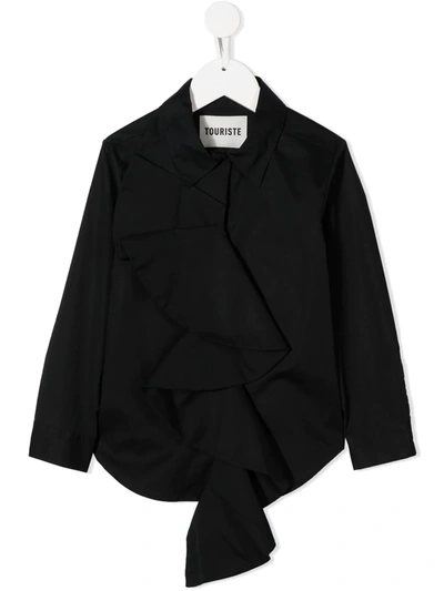 Touriste Kids' Draped-detail Shirt In Black