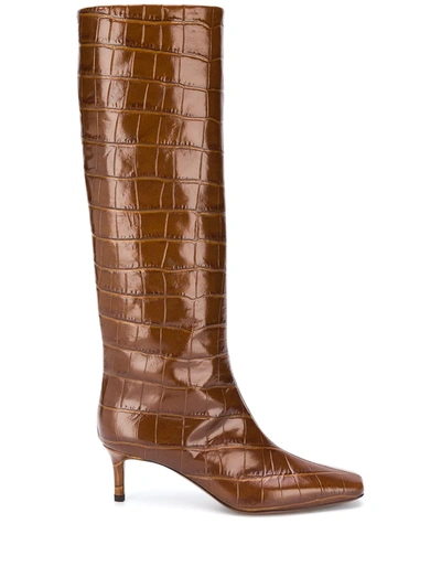 L'autre Chose Croco Print Leather Boots In Brown