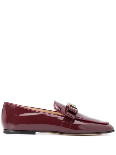 Tod's T-logo Almond-toe Loafers In Red