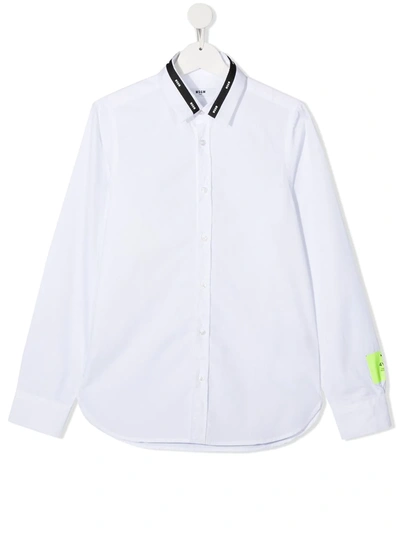 Msgm Teen Contrast Collar Long-sleeved Shirt In Bianco