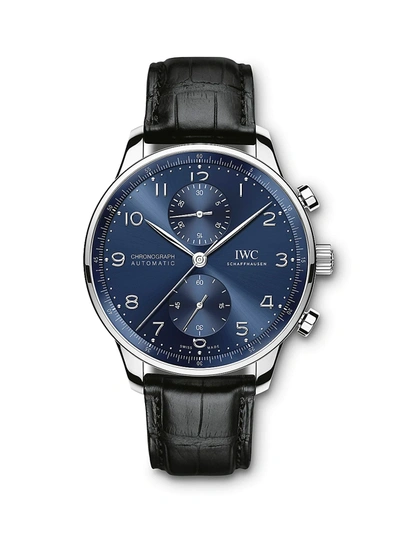 Iwc Schaffhausen Portugieser Stainless Steel & Alligator Strap Chronograph Watch