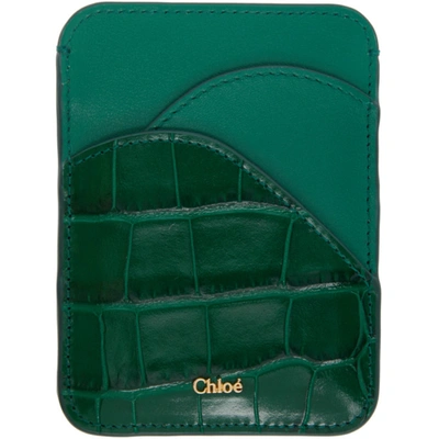 Chloé Walden Crocodile-embossed Leather Cardholder In 3h0 Woodsyg