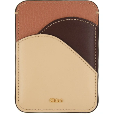 Chloé Walden Colour-blocked Leather Cardholder In Wooden Beige