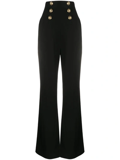 Balmain High Waist Viscose Wide Leg Pants In Black