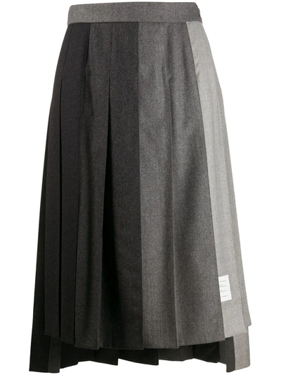 Thom Browne Dark Grey Fun-mix Super 120s Wool Flannel Below Knee Pleated Skirt