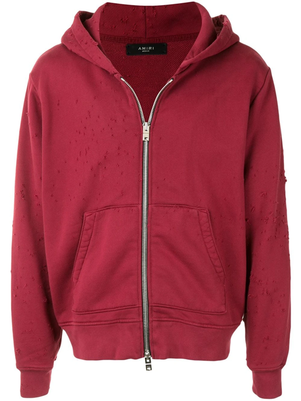 Amiri Distressed Zip-front Hoodie In Red | ModeSens
