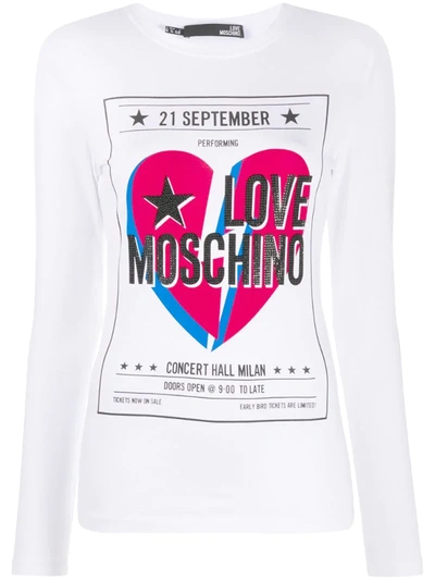 Love Moschino Embellished Logo Print T-shirt In White