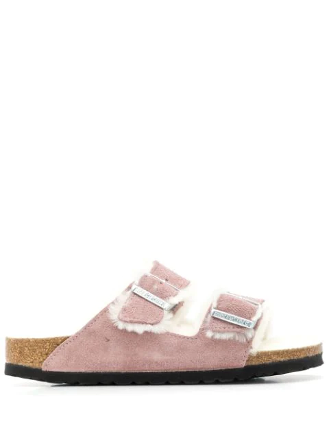 Birkenstock Arizona Mauve Shearling-lined Suede Sliders In Lavender Suede | ModeSens