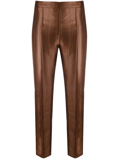 Hebe Studio Metallic-effect Trousers In Brown