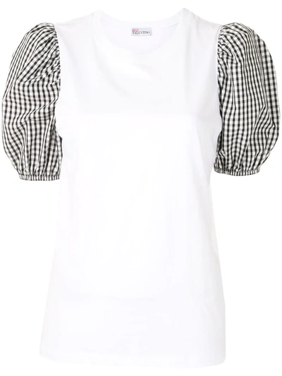 Red Valentino Gingham Puff Sleeve T-shirt In White