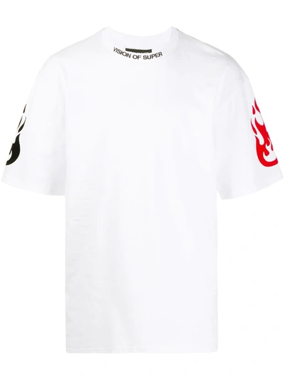 Vision Of Super Man White T-shirt With Red And Black Flame