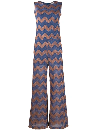 M Missoni Zig-zag Lurex Knit Jumpsuit In Blue