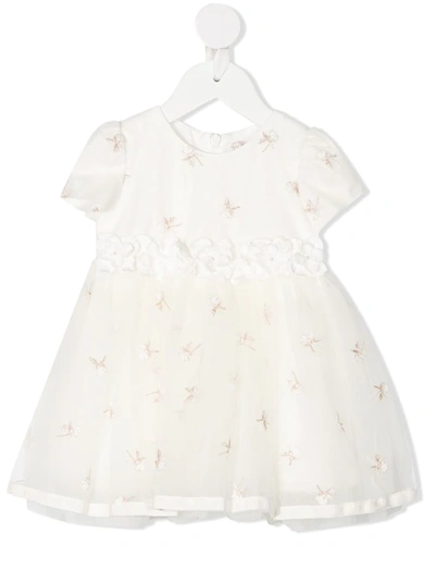 Monnalisa Babies' Embroidered Cap-sleeve Dress In White