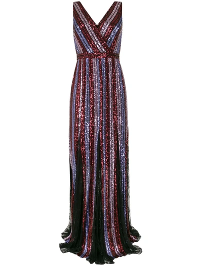 Marchesa Notte Sequin Stripe Sleeveless Dress In Metallic