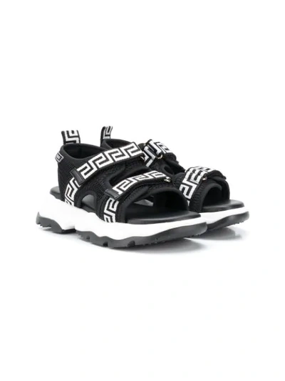 Young Versace Kids' Logo-band Touch Strap Sandals In Black