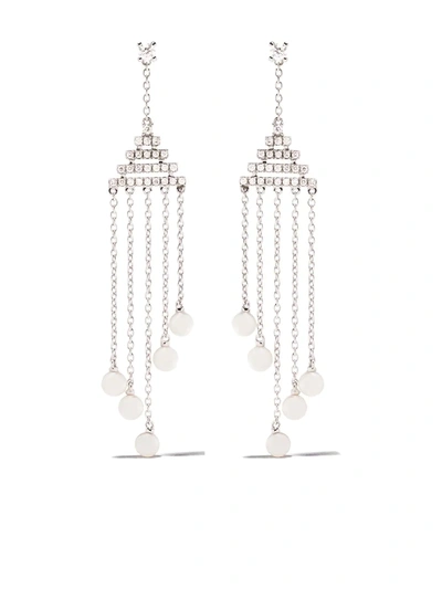 Yoko London 18kt White Gold Sleek Akoya Pearl And Diamond Earrings In Silver