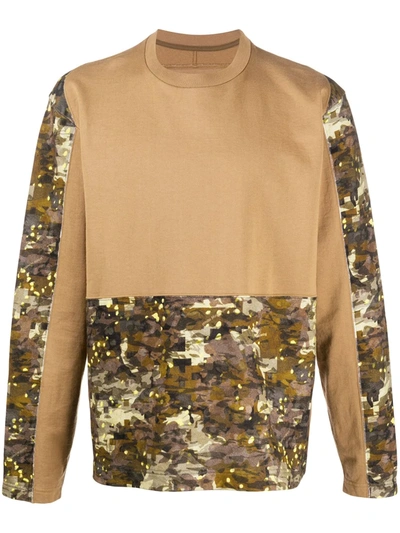White Mountaineering Camouflage Colour-block Sweatshirt In Brown