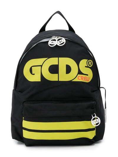 Gcds Kids' Striped Panel Logo-print Backpack In Black