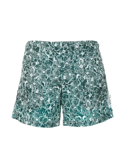 Off-white Floral Print Swim Shorts In Green