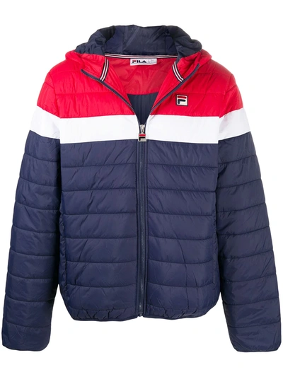 Fila Contrast Panel Puffer Jacket In Blue