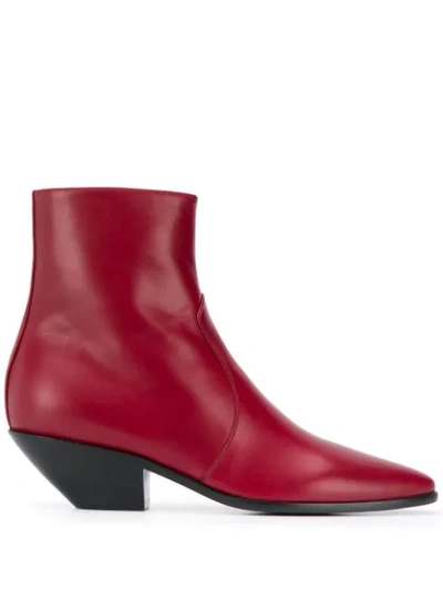 Saint Laurent Lukas West Booties In Red