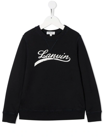 Lanvin Enfant Kids' Logo-print Cotton Sweatshirt In Blue