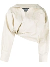 Jacquemus Mejean Tuck Hem Crop Cotton & Linen Shirt In Neutrals