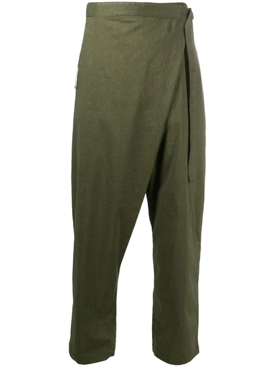 White Mountaineering Draped Wrap-style Trousrs In Green