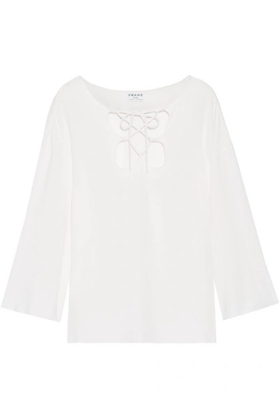 Frame Mirrored Lace-up Blouse, Off White