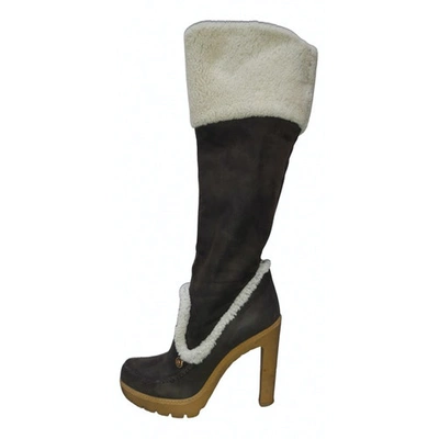 Pre-owned Dior Brown Shearling Boots