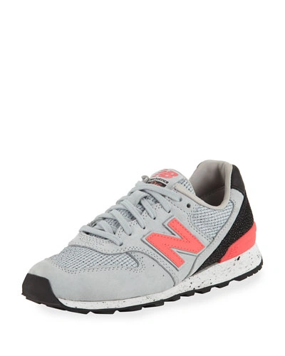 New Balance Embossed Leather Sneaker, Gray/pink