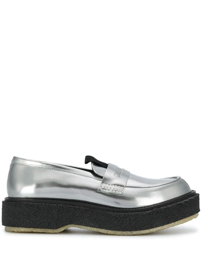 Adieu Chunky Flatform Loafers In Silver