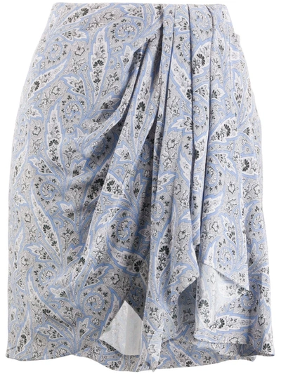 Isabel Marant Ixori Draped Paisley-print Silk Crepe De Chine Mini Skirt In Light Blue