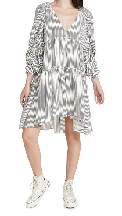 Frame Stripe High/low Dress In Blanc Multi