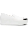 Miu Miu Cap-toe Metallic Platform Slip-on Sneakers In Bianco