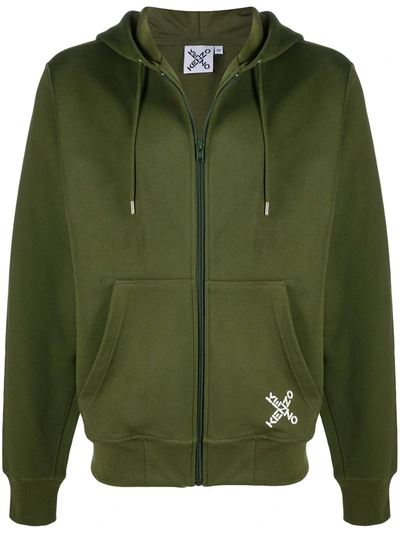 Kenzo Sport 'little X' Zipped Hoodie Sweatshirt In Green