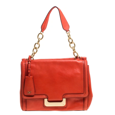 Pre-owned Diane Von Furstenberg Coral Leather New Harper Charlotte Shoulder Bag In Orange