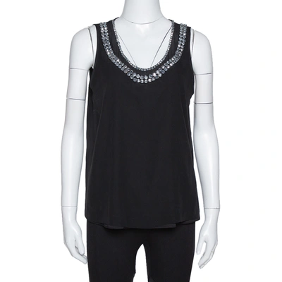 Pre-owned Diane Von Furstenberg Black Crystal Embellished Silk Ade Top S