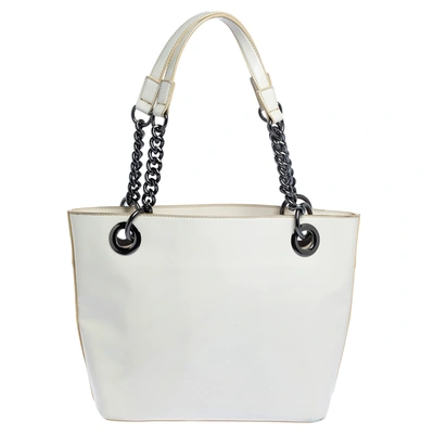 Pre-owned Dkny White Patent Leather Chain Tote