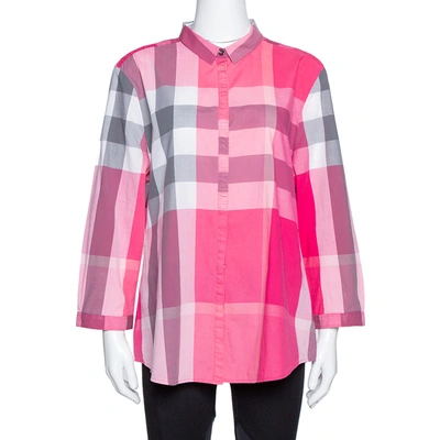 Pre-owned Burberry Brit Pink Cotton Classic Check Ruched Detail Shirt Xl