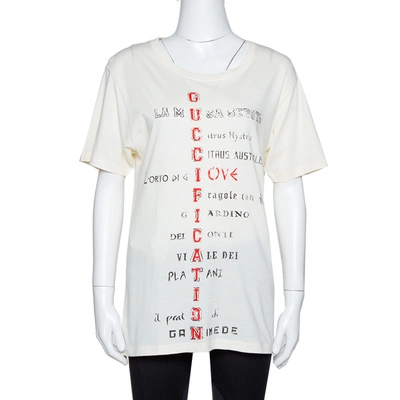 Pre-owned Gucci Fication Print Oversized T Shirt Xs In Cream