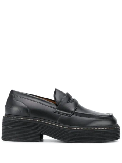 Marni Square Toe Loafers In Black