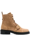 Allsaints Donita Suede Zip Combat Boots In Dark Sand