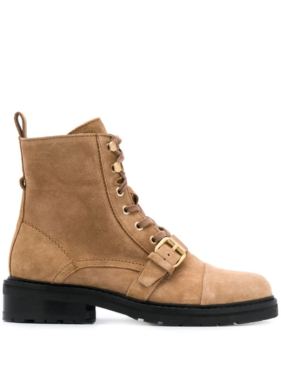 Allsaints Donita Suede Zip Combat Boots In Dark Sand