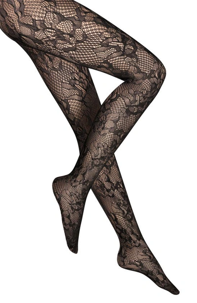 Wolford Morgan Floral-net Tights In Black