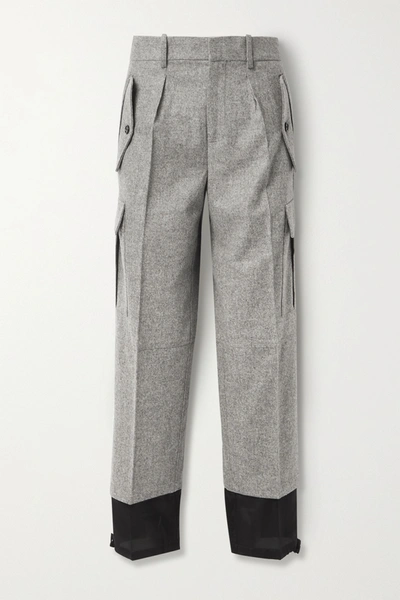 Jw Anderson Mélange Merino Wool And Cotton-twill Straight-leg Pants In Gray